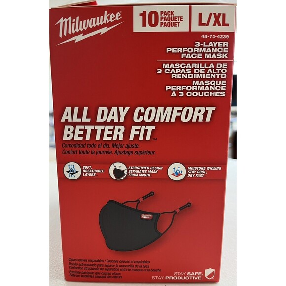 Milwaukee 48-73-4239 -Black Reusable Performance Face Mask 10 Pack Large/X-Large - Picture 4 of 5